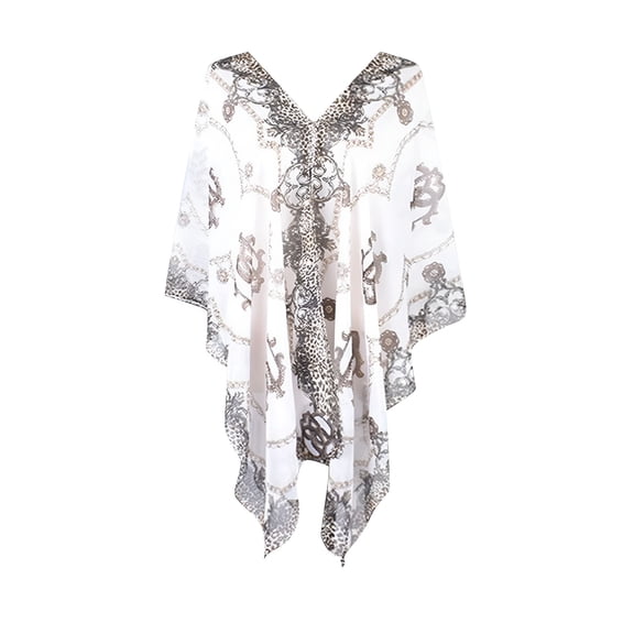 TELOLY Shawls and Wraps for Evening Dresses Summer New Silk Scarf Women's Chiffon Chain Printing Travel Beach Towel Sunshade Sunscreen Shawl