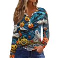 thumbnail image 1 of Camiseta de mujer con botones, estampado floral, manga larga, uso diario, fin de semana, moda básica, escote en V, parte superior regular, 1 of 5