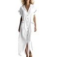 thumbnail image 2 of BRGZLK Womens Shirt Dresses Summer Trendy Solid Color V-Neck Button Down Cardigan Dresses Lightweight Breathable Beach Dress with Pockets White L, 2 of 7