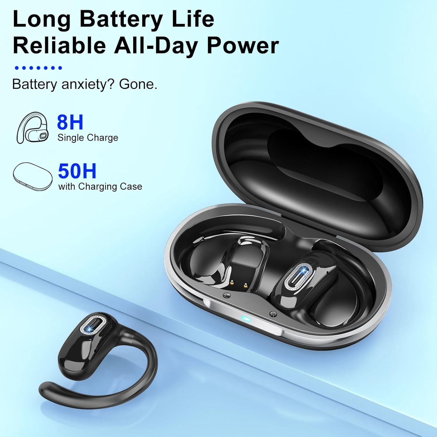 Open Ear Headphones, Bluetooth 5.4 Earbuds, 50H, Air Conduction Ear Buds, HD Stereo Bass Over Ear Earphones with Earhooks, Ultra-Comfort Secure Fit, IPX7 Waterproof Headset for Working Sports