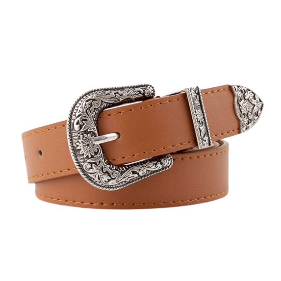 Jdlsppl Women's PU Leather Belt Punk Rock Metal Wide Fashion Belts For Dress Jean Faux Steampunk Winter Casual Light Coffee One Size