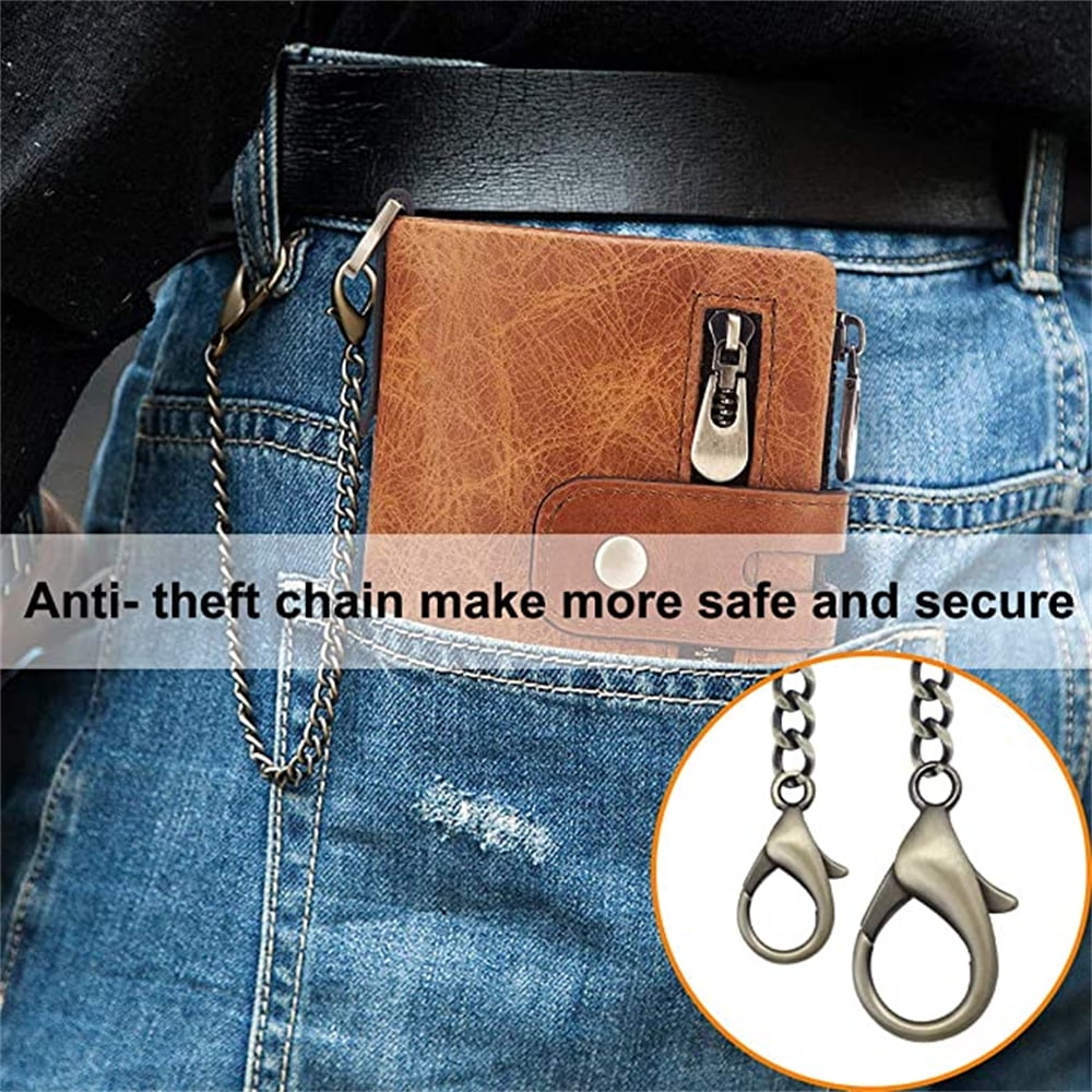 Amazon.com: Wallet with Chain,Genuine Leather Purse RFID Blocking Bifold  Double Zipper Coin Pocket with Anti-Theft Chain, Pickpocket Proof Chain  Wallets for Men (Coffee) : Clothing, Shoes & Jewelry