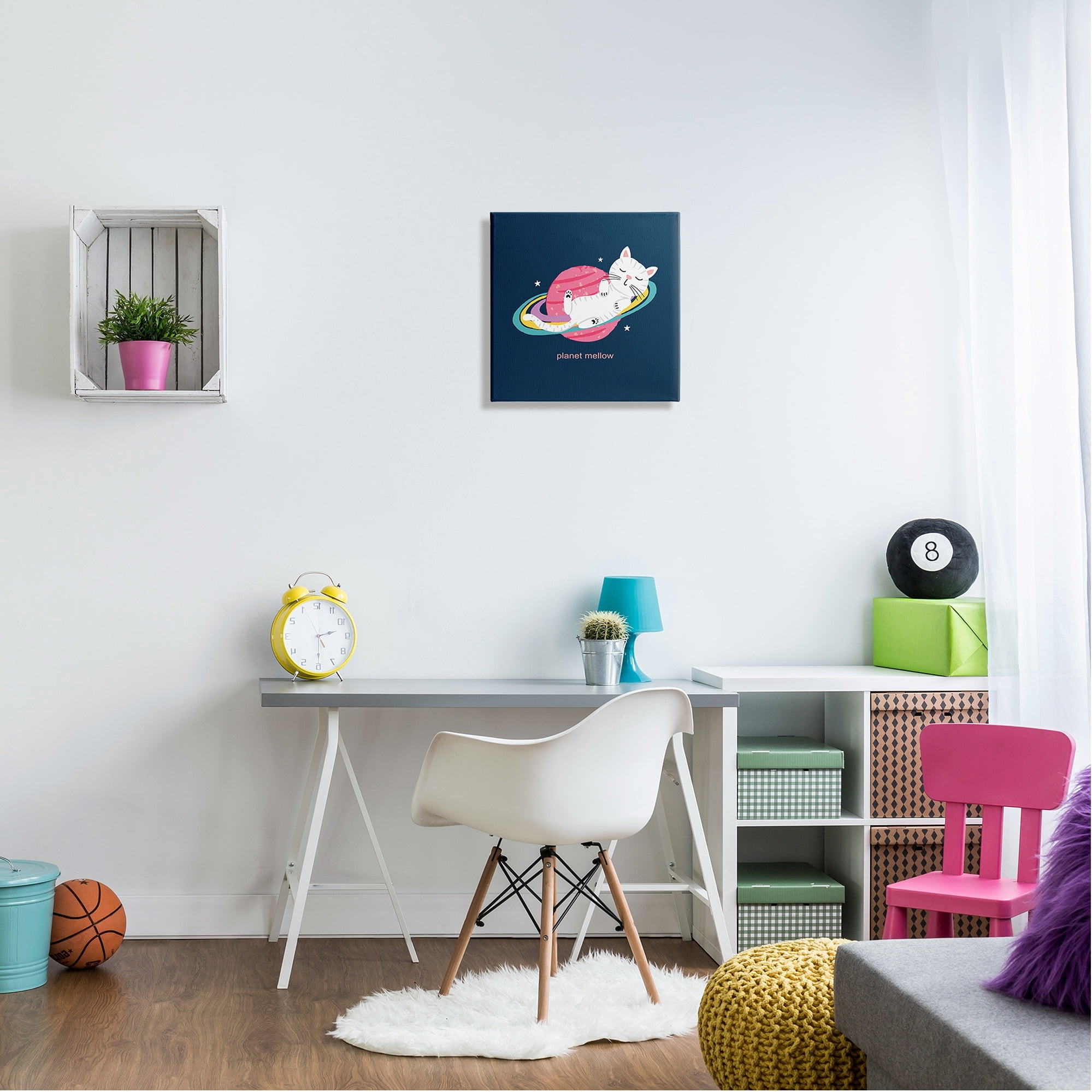 Stupell Industries Planet Mellow Tired White Cat Sleeping Saturn Rings Canvas Wall Art, 17 x 17, Design by Lisa Perry Whitebutton