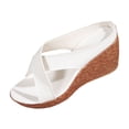 thumbnail image 5 of Rokment Women's Cork Footbed Wedges Dressy Slippers Sandals Stylish Casual Cross-Band Leather Platform Chunky Slip on High Heels Beach Summer Dress Slides Shoes White Size 7, 5 of 6