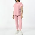 thumbnail image 2 of Mlqidk Pink Scrubs Sets for Women Crew Neck Top and Pants with Pockets Breathable Medical Uniform Set Nurse Uniform Pink L, 2 of 5