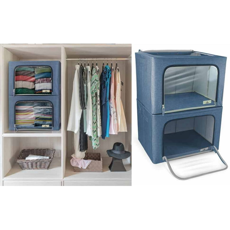 Sorbus Foldable Clothing Storage Bin with Window, Blue