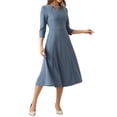 thumbnail image 4 of Vestido de trabajo para mujeres INSPIRE CHIC, corte A, mangas 3/4, vestido midi elegante, gris azul M, 4 of 6
