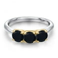 thumbnail image 3 of Gem Stone King 10K Two Tone Gold Black Onyx Engagement Ring for Women | 1.43 Cttw | Round 5MM | Gemstone December Birthstone | Size 7, 3 of 6