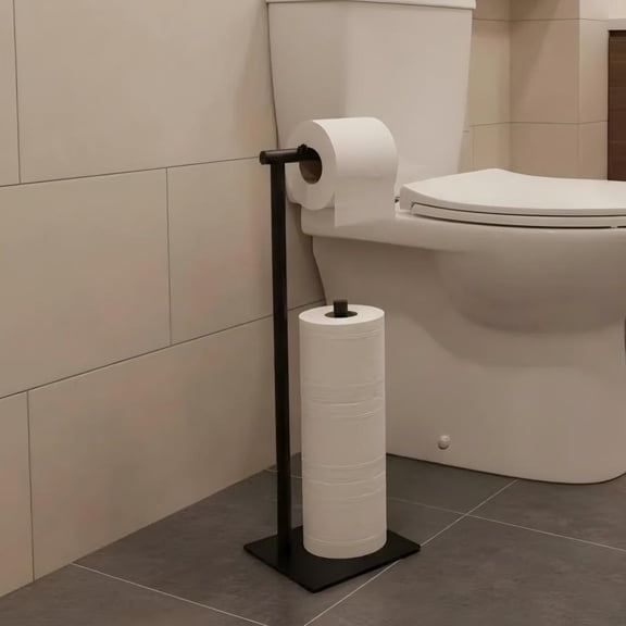OYEAL Freestanding Metal Toilet Paper Roll Holder Stand, Black Toilet Tissue Storage for Bathroom