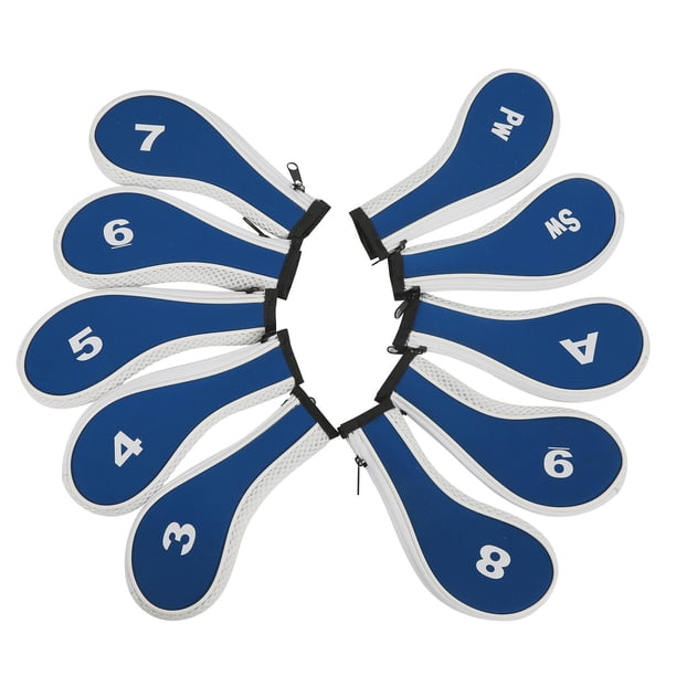 10 piezas de fundas para cabezas de palos de golf, protección para cabezas de palos de golf, etiquetas con números y cuñas Azul y blanco