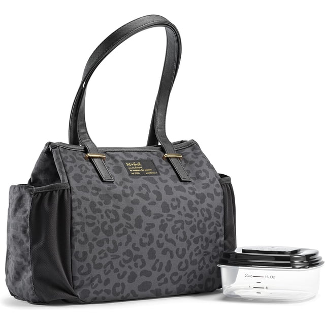 Insulated Women's Lunch Bag for Work, Stain-Resistant, Lightweight, Lunch Container, Zipper, Copley Lunch Kit, Cheetah Black
