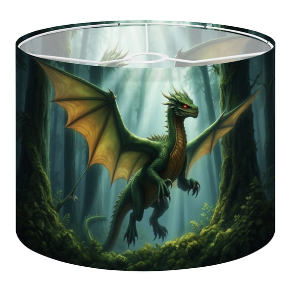 Linen Drum Lampshades Green Forest Dragon Large Wings Misty Fantasy Woodland 13"x13"x10" Light Shade for Table Lamps Floor Lamp Shades Lampshade Replacement Assembly Required