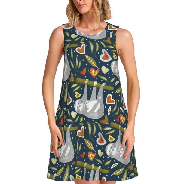 Disketp Cute Sloth para Vestido sin Mangas para Mujeres, Vestidos de Verano para Mujeres, Casual y Holgado para la Playa