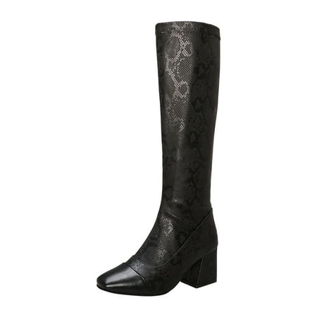 

Fall Savings Clearance Deals 2022! Juebong Women Side Zip Over-Knee Boots Snake Pattern Square High Heel Long Tube Booties