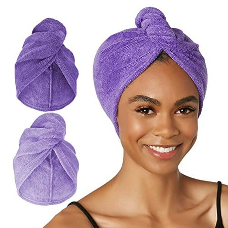 Turbie Twist Microfiber Hair Towel Wrap - The Original Quick Dry  Anti-Frizz Turban Towel for Thick  Long  Curly Hair - Bathroom Essential for Women  Men  and Kids - Dark Purple  Light Purple - 2 Pack
