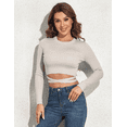 thumbnail image 7 of PrettyGuide Women's Knit Cropped Top Long Sleeve Crisscross Tie Back Casual Ribbed Fitted Crop Tee Shirt, 7 of 7