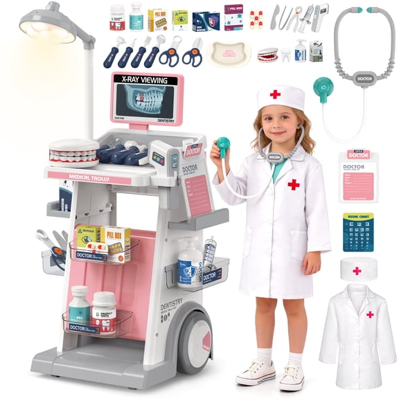 Chuvikid Doctor Kit for Toddlers,Deluxe Pretend Medical Station Set with Mobile Cart,Birthday Gifts for Kids 3-12 Year Old