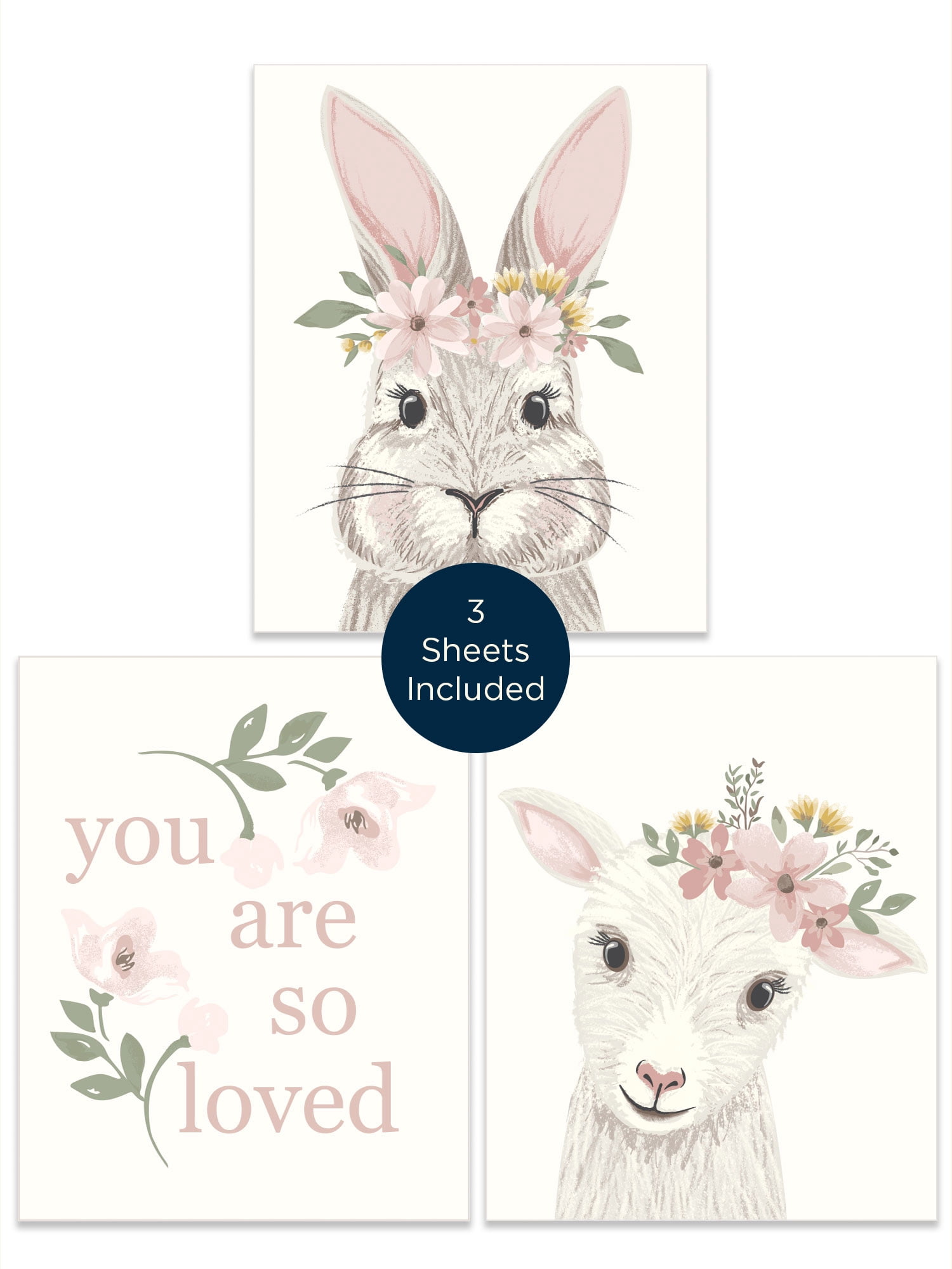 Modern Moments By Gerber Baby Unframed Wall Art, 3 Piece Set, Ivory Floral