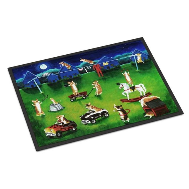 Carolines Treasures 7403MAT 18 x 27 in. Corgi Backyard Circus Indoor or Outdoor Mat