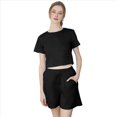 thumbnail image 2 of Conjuntos de 2 Piezas para Mujer, de Verano, con Cuello Redondo y Pantalones Cortos A Juego, para Estar en Casa con Bolsillos, Ropa Informal de Viaje A . Negro M, 2 of 10