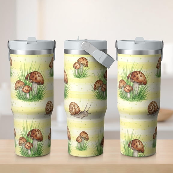 30oz Mushroom Tumbler with Handle Insulated Stainless Tumbler , Travel Home Office Coffee Cup Water Bottle,Mug Cup,Gifts for Women