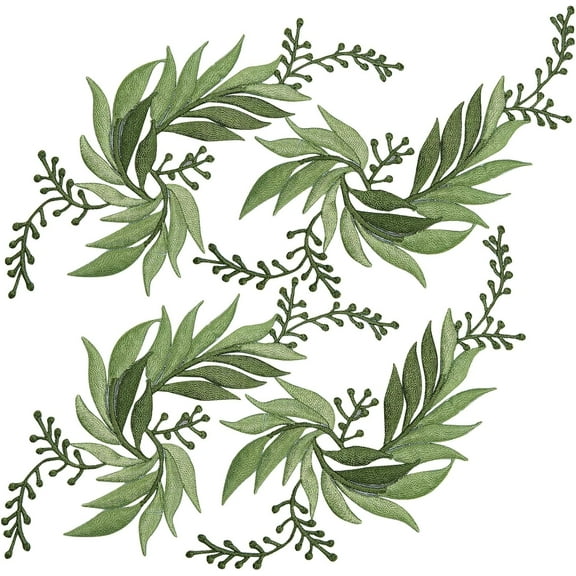 2 Pairs 4PCS Leaf Iron Patches Big Embroidered Flowers Lace Applique Flowers Nature Patches Suitable for Clothes Dress Hat Pants Sewing Craft Decoration(Dark Sea Green) 1set