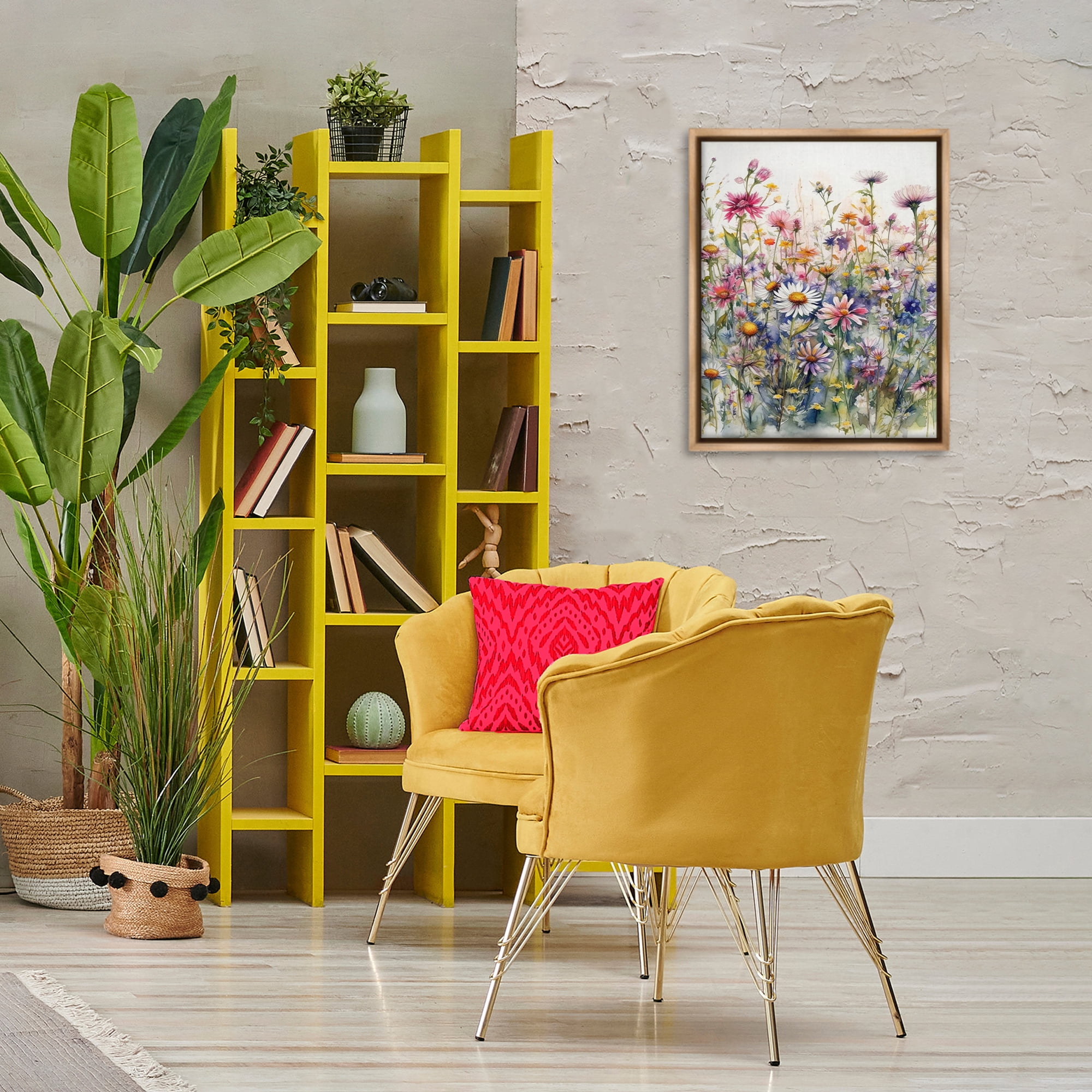 Stupell Industries Assorted Wild Flowers Plants & Flowers Painting Brown Floater Framed Canvas Art Print Wall Art, 17 x 21