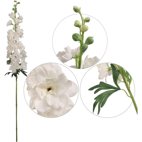 36.5" White Delphinium Stem – Artificial White Delphinium Flower for Floral Arrangements, Vases & Home Décor