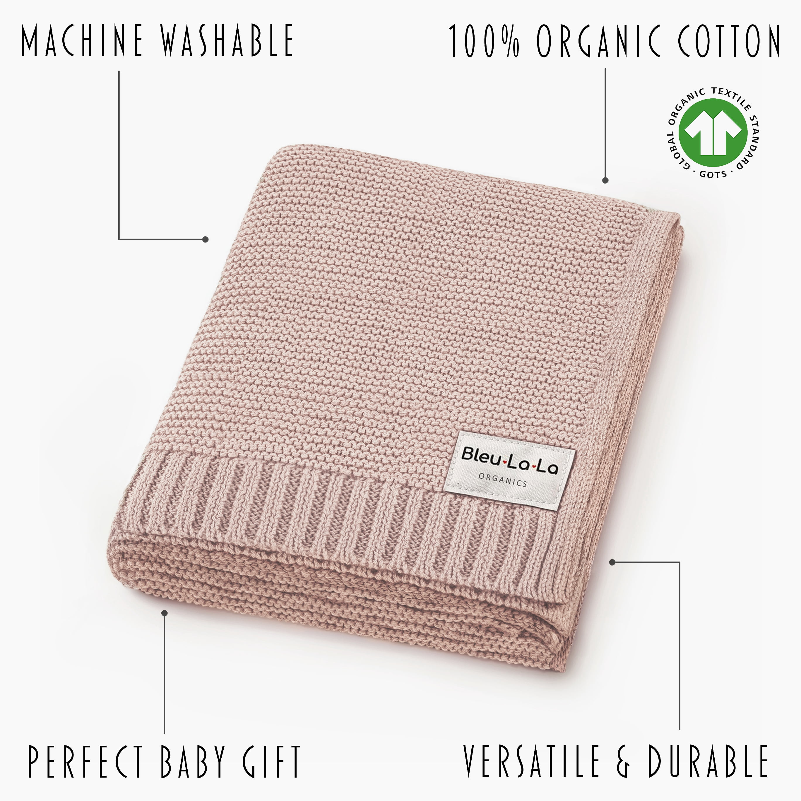 Bleu La La Girls Pink Organic Cotton Knit Baby Blanket, Receiving Swaddle for Baby Boy and Girl, Gift for Newborns