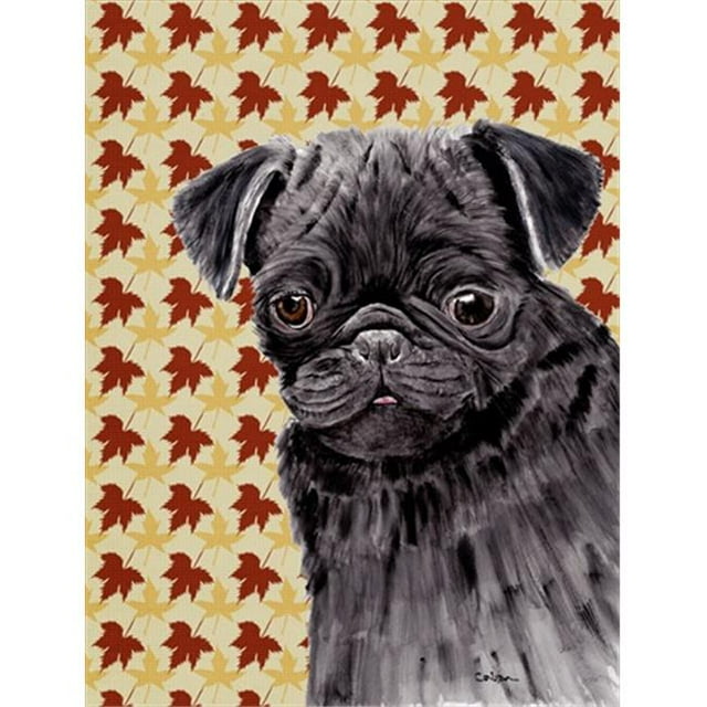 15 x 15 In. Pug Black Fall Leaves Portrait Flag, Garden Size