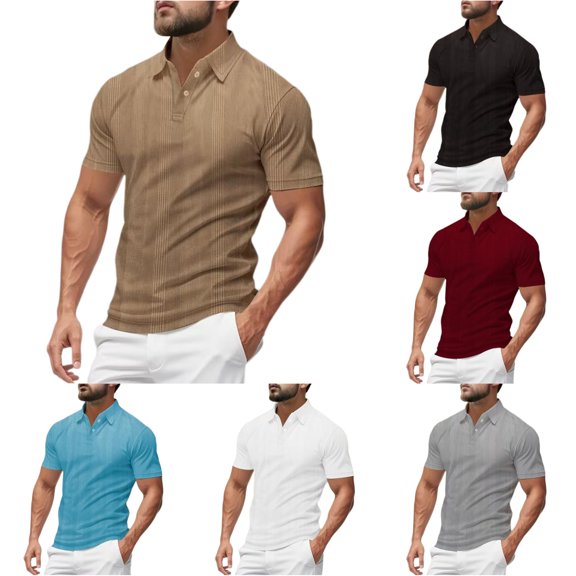 Men Summer Casual Style Solid Short Sleeve Lapel Tennis T Shirt Tops