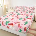 thumbnail image 3 of Feelyou Pink Cowgirl Boot Queen Sheet Sets for Girl, Cartoon Western Cactus Flat Sheet, Kawaii Santa Claus Queen Fitted Sheet, Microfiber Bedroom Decor, 4 Pieces, 3 of 7