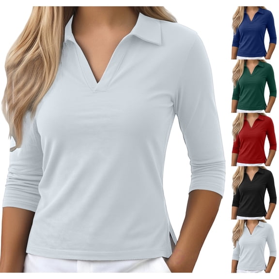 Women's V Neck T Shirts 3/4 Sleeve Soft Blouse Summer Tops Dressy Casual Solid Basic Tees by Yigetop Black L