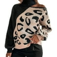 thumbnail image 3 of Womens Casual Leopard Print Off Shoulder Turtle Neck Knit Pullover Loose Fit Long Sleeve Jumper Sweaters Tops Black L, 3 of 10