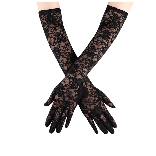 Floral Lace Gloves For Wedding Opera Party 1920s Flapper Lace Gloves Stretchy Adult Size