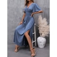 thumbnail image 4 of Dusty Blue V-Neck Butterfly Sleeve High Slit Maxi Dress For Women, 4 of 7