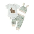 thumbnail image 1 of Gupgi 3Pcs Baby Boy Easter Outfits 0-18M Short Sleeve Bunny Romper + Pants + Rabbit Ears Hat, 1 of 9
