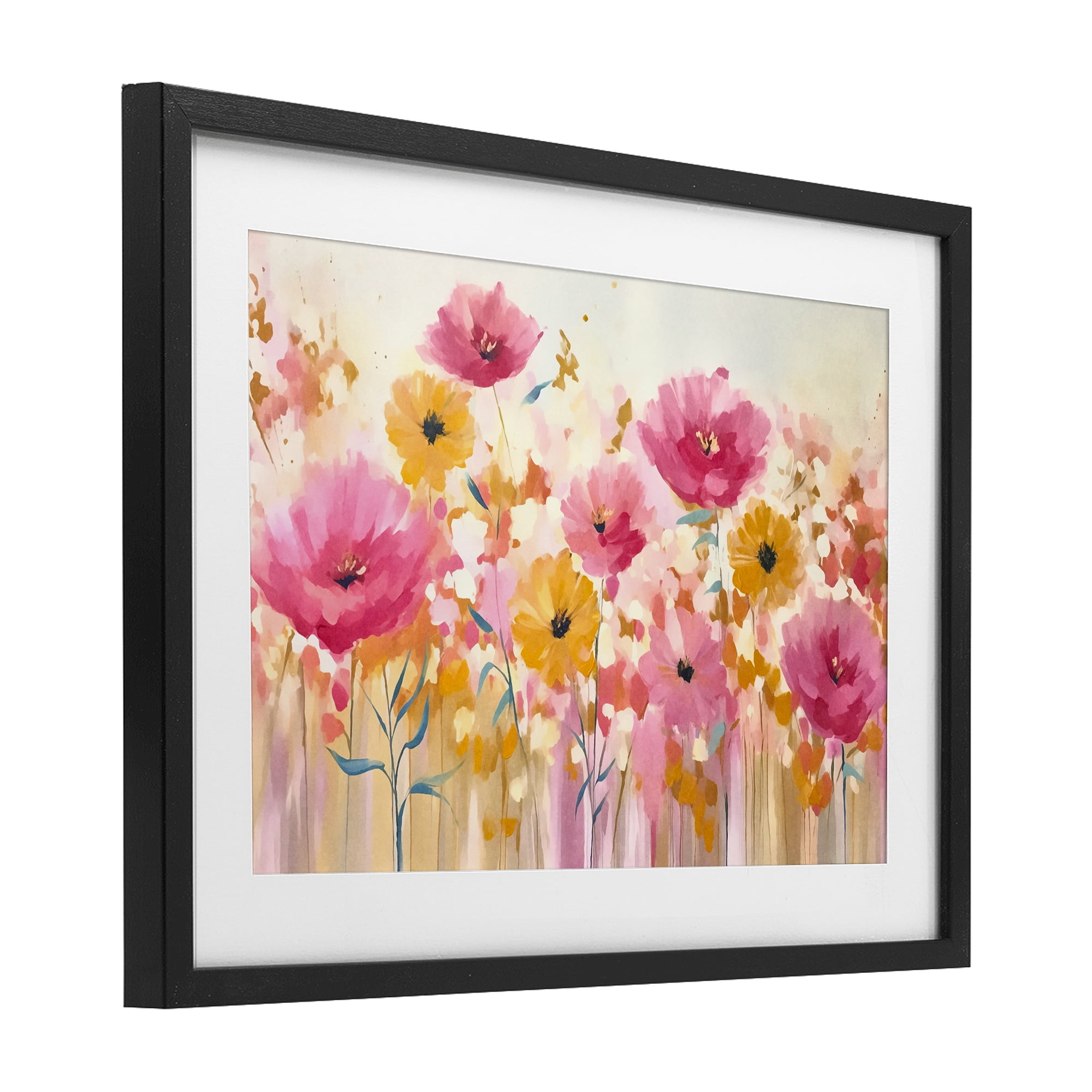 Stupell Industries Blooming Whimsy Pink & Yellow Black Framed Print Under Glass, design by Andrea Haase