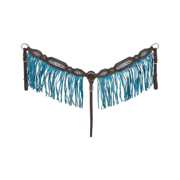 Tough-1 Breast Collar Sonora Barrel Leather Beading Brown 45-2226