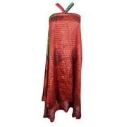 Mogul Silk Sari Wrap Around Skirt Red Printed Reversible Boho Chic Cover Up Dress