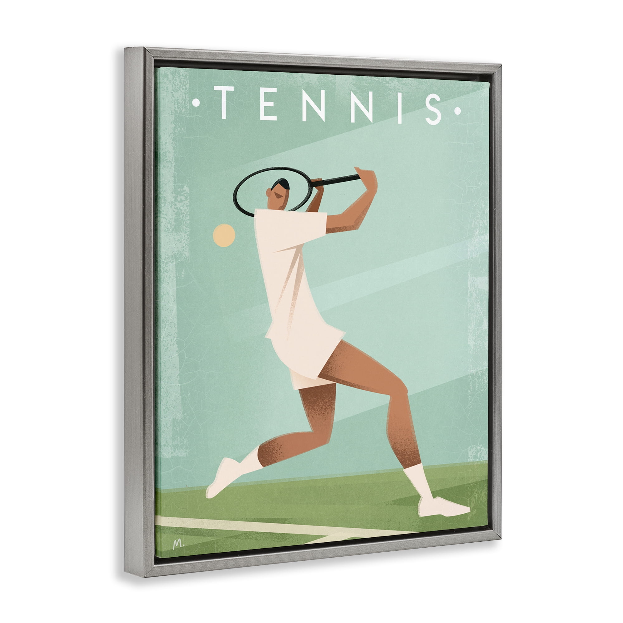 Stupell Industries Vintage Tennis Swing Gray Framed Floater Canvas Wall Art, design by Martin Wickstrom