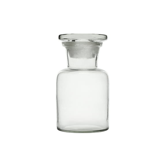 Reagent Bottle, 60ml - Wide Neck - Includes Tight Fitting Glass Stopper - Soda Glass - Eisco Labs