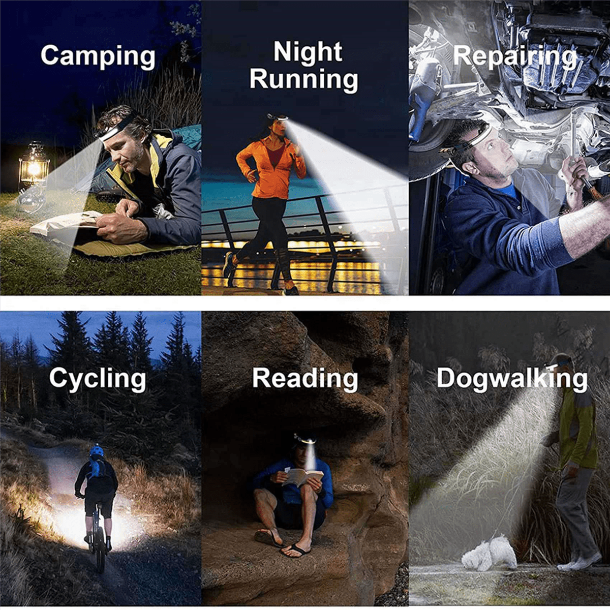 3X Head Light Lamp LED Rechargeable,1000Lumen Head Light Flashligh with Motion Sensor,with 4 Helmet Clip for Camping,3 x Headlight 3 x Charging cable 12 x buckle