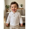 thumbnail image 4 of Cenuakty Toddler Boy Linen Shirt Casual Solid Color 1/3 Button Lapel Long Sleeve Tops with Chest Pocket for Kids Fall Clothes, 4 of 9