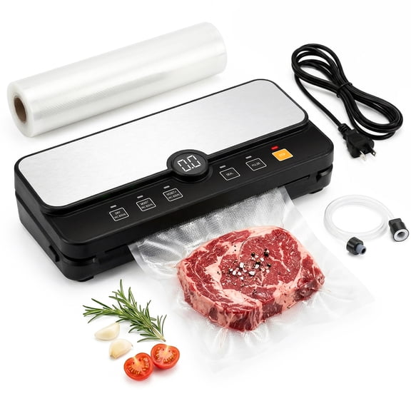 KVSK 80Kpa Powerful Food Vacuum Sealer Machine with Bags Rolls Storage, One-click Vac&Seal Dry Moist Liquid Food, Build-in Cutter, Digital Countdown
