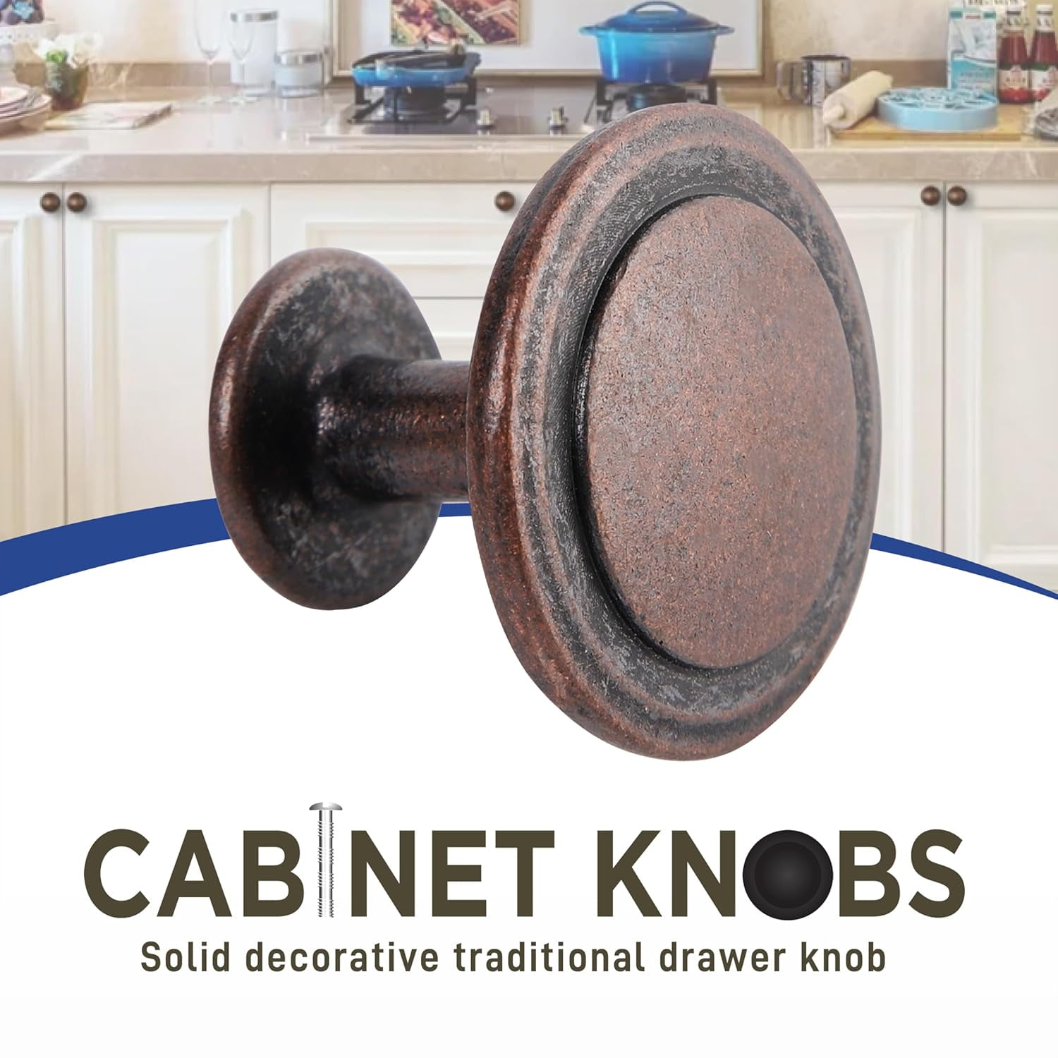 LifeMaster 30pcs 30/4 inch Kitchen Cabinet Knobs - Rust-Proof Oil Rubbed Bronze Finish, Modern Zinc Alloy Drawer Pulls, Strong and Stylish Handles with Screws