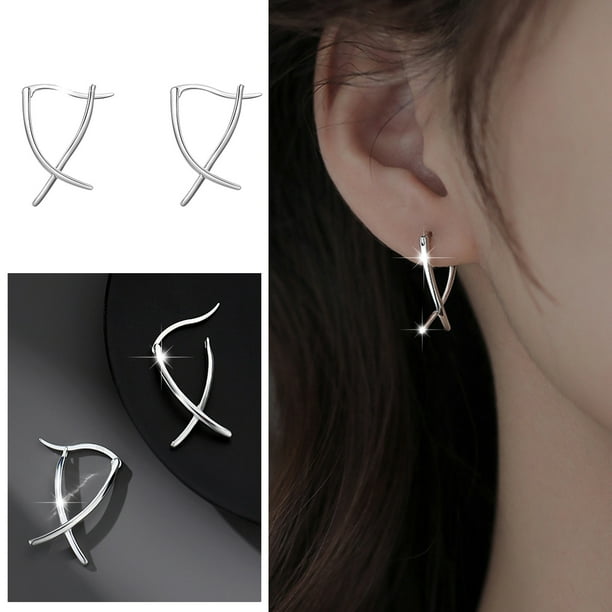 WILLBEST Aretes De Plata De Ley 925 Con Forma De Cuerda Para Mujer, Aretes Pequeños Con Forma De Oreja, Piercings Para Oreja, Aretes Pequeños