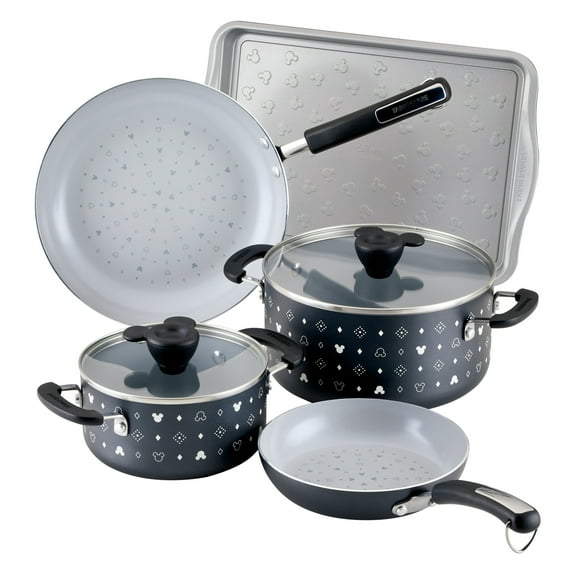 Farberware Disney 7 Piece Ceramic Nonstick Pots and Pans Set, Black