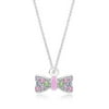 Mixed Color Classic Crystal Bow Pendent Rhodium Toned Necklace For Kids, Children, Girls, Tweens