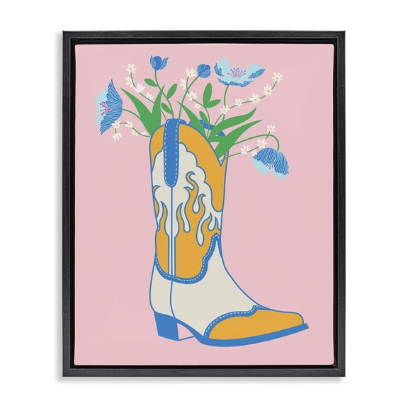 Stupell Industries Bohemian Pastel Cowgirl Boot Black Floating Frame Canvas Art, 17 x 21, by Grace Popp